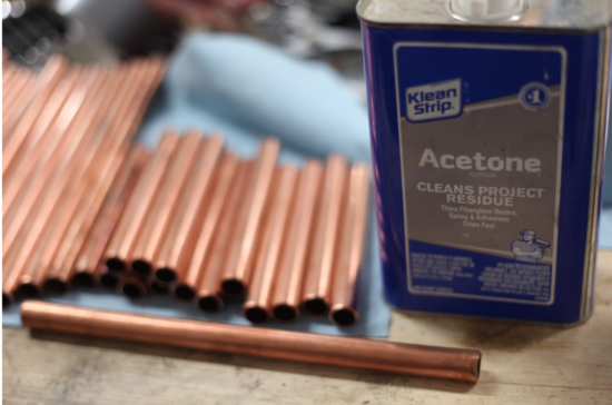 Cleaning copper pipe with acetone